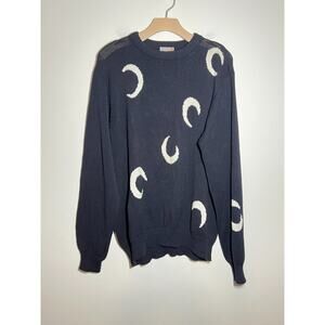 VTG Paul Smith Men Black Cotton White Crescent Moon Print Pullover Sweater 2 L